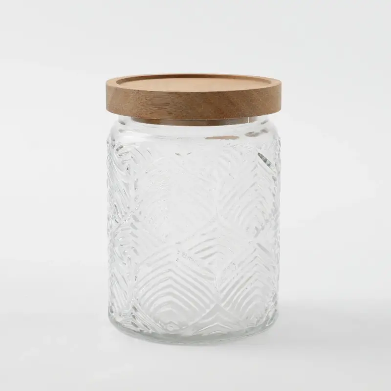 リーフ柄ウッド蓋ガラスキャニスター