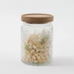 リーフ柄ウッド蓋ガラスキャニスター