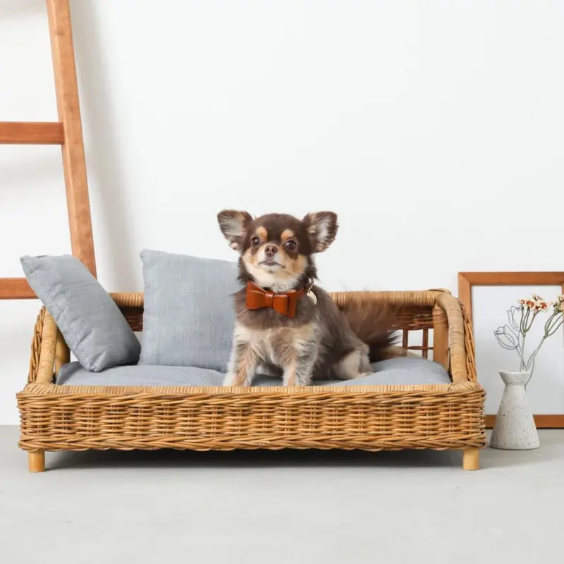 スクエアラタンベッド　クッション付き