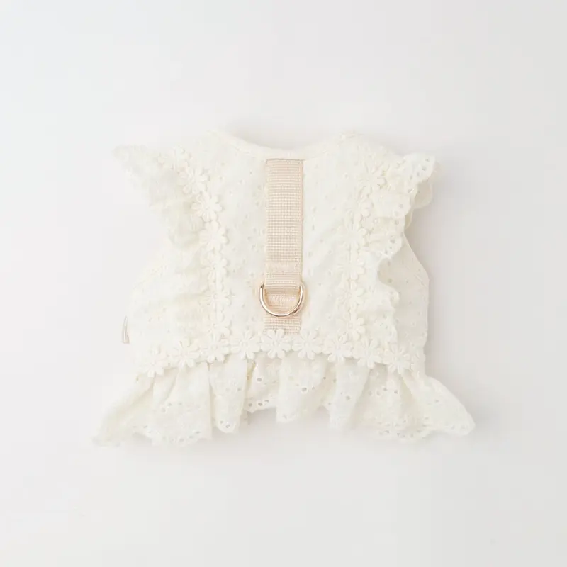 コットンレースフリルハーネス+リードSET【名入れ刺繍対応】