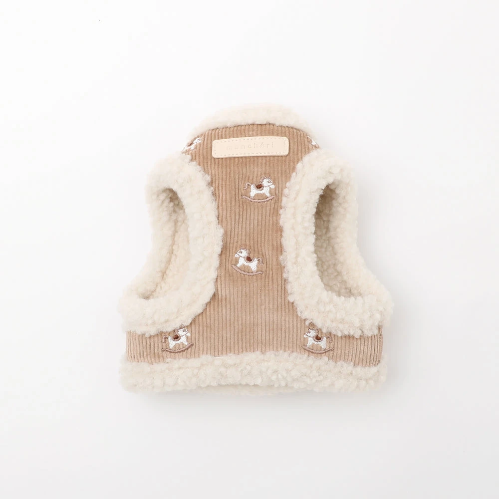 product_image_1763951559 木馬刺繍入りコーデュロイボアハーネス+リードSET【名入れ刺繍対応】