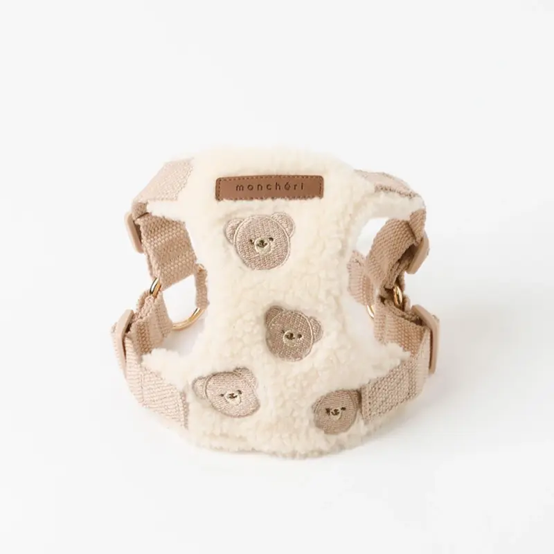 くまさん刺繍ボアハーネス+リードSET【名入れ刺繍対応】