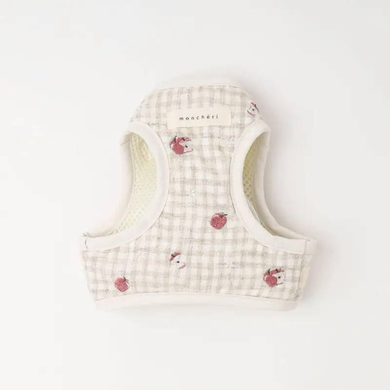 リンゴ柄刺繍ハーネス+リードSET【名入れ刺繍対応】