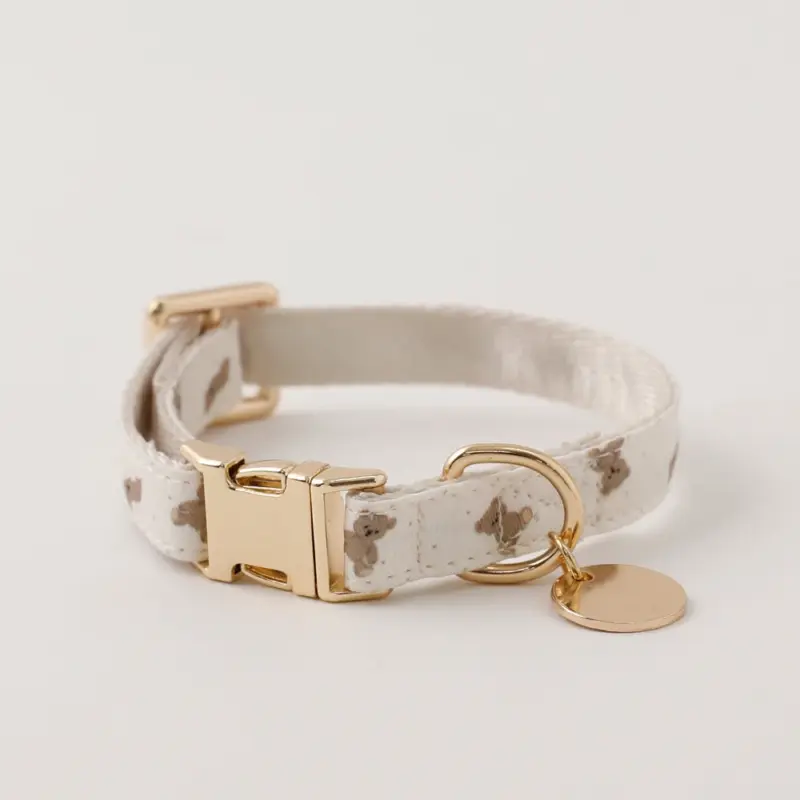 くまさんプリントバックルカラー＋リードSET【名入れ彫刻対応】